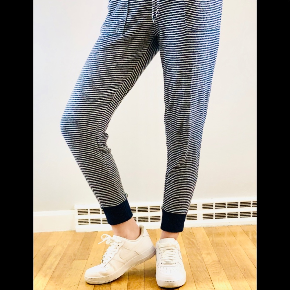 Blue and White Striped Jogger Pants
